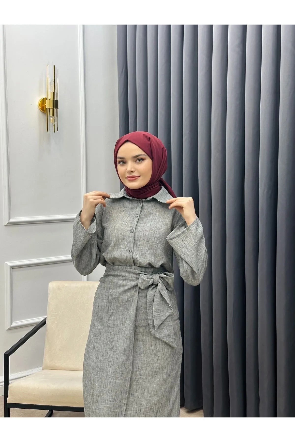 طقم تنورة ربطة مع قميص
