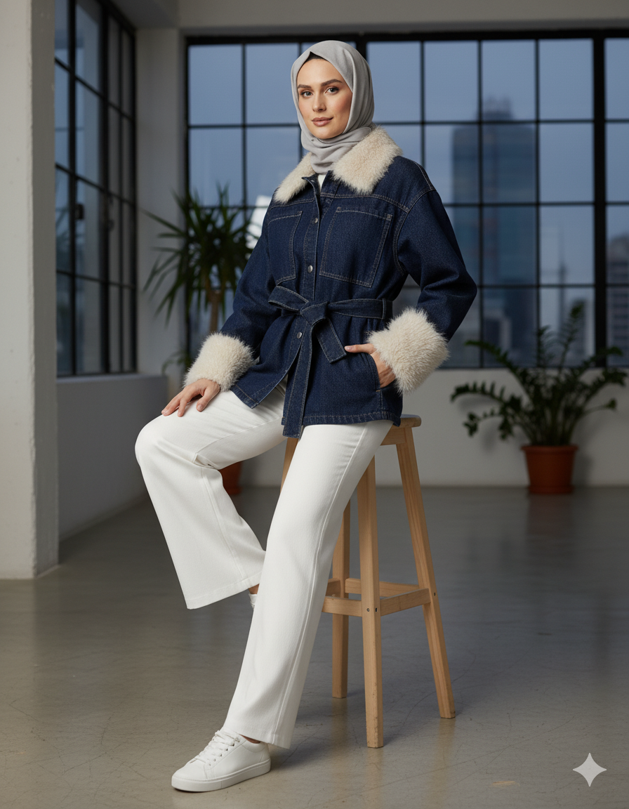 جاكيت جينز مع حزام