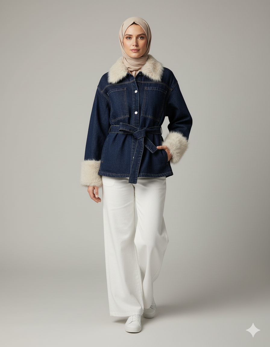 جاكيت جينز مع حزام