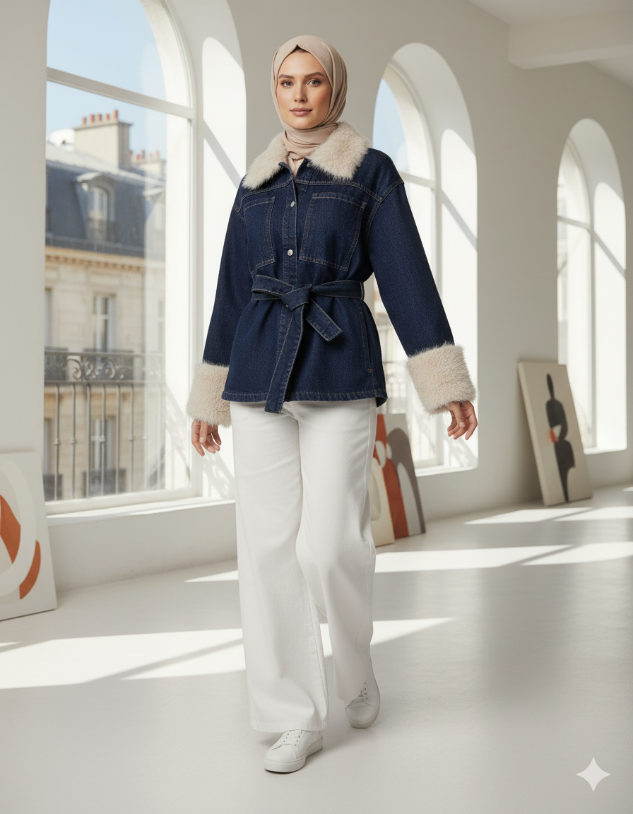 جاكيت جينز مع حزام