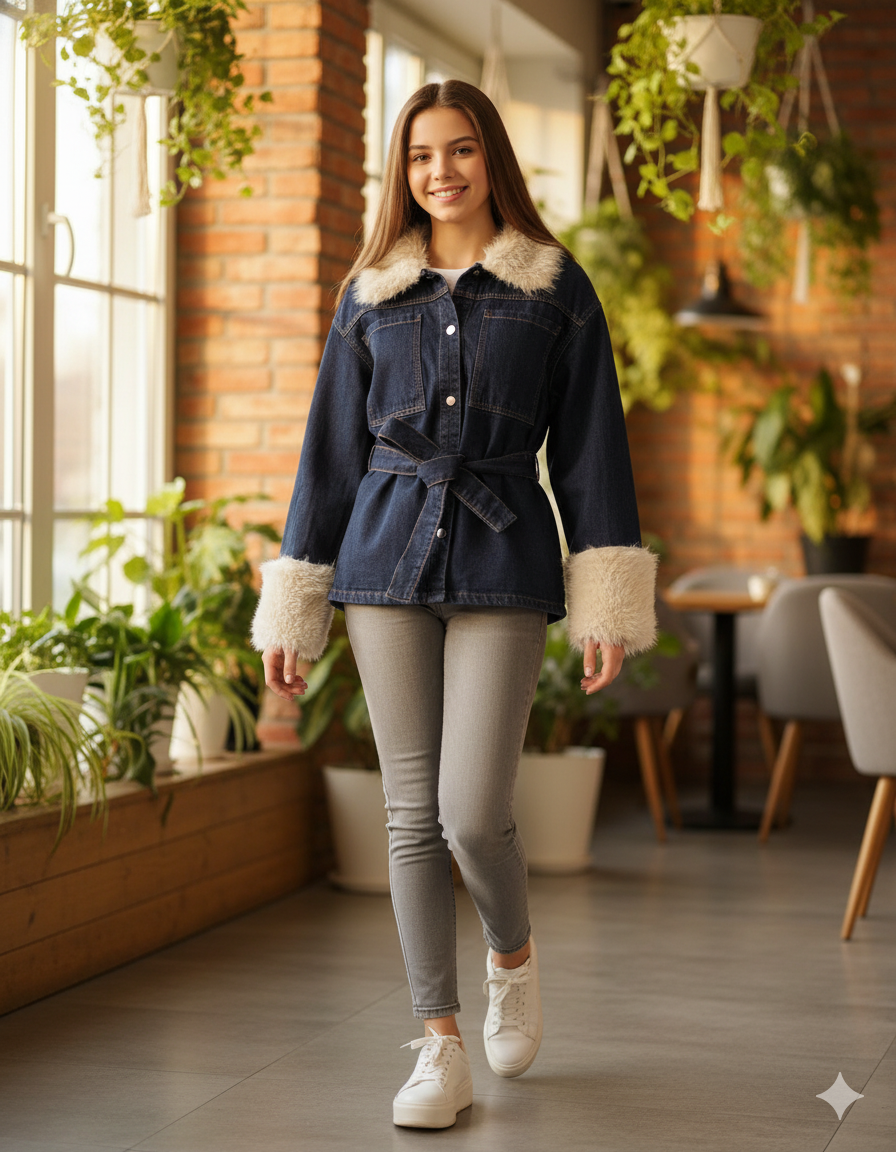 جاكيت جينز مع حزام